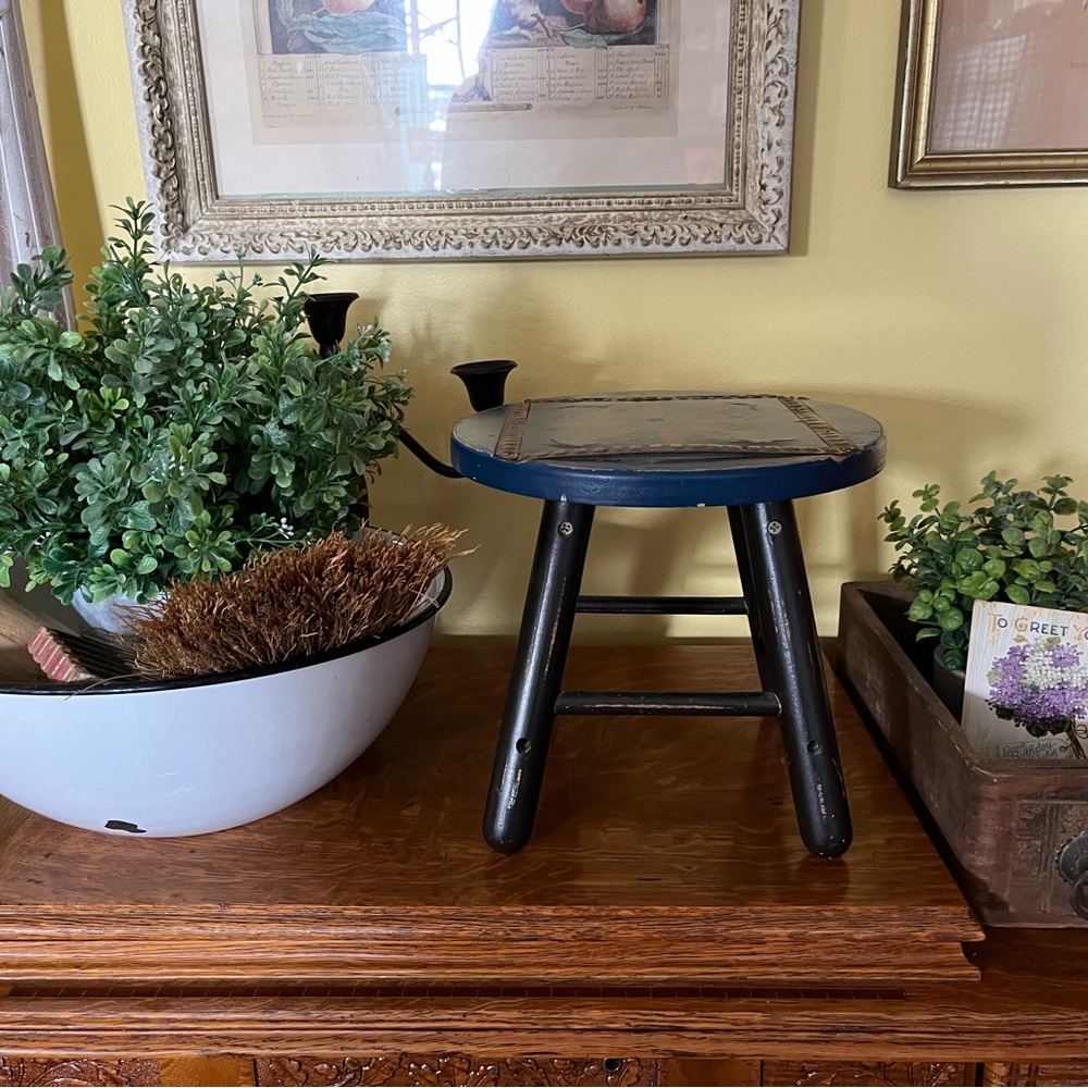Rustic Blue and Black Wooden Stool - Picture 14 of 16